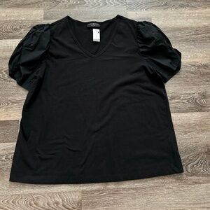 Lane Bryant Women’s Woven Puff Sleeve V-Neck Knit Tee 18/20 NWT Black